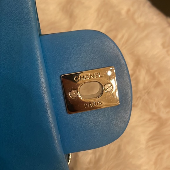 Chanel Classic Mini Square Turq Patent Leather Bag - Picture 7 of 8